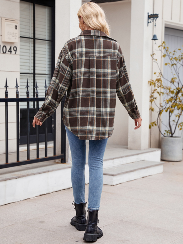 New casual fashion street loose plaid shirt