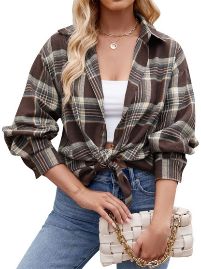 New casual fashion street loose plaid shirt