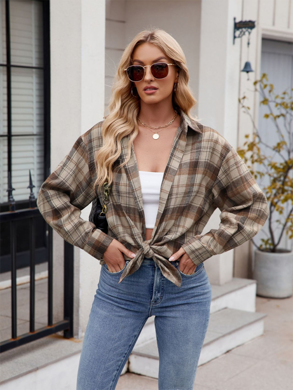 New casual fashion street loose plaid shirt