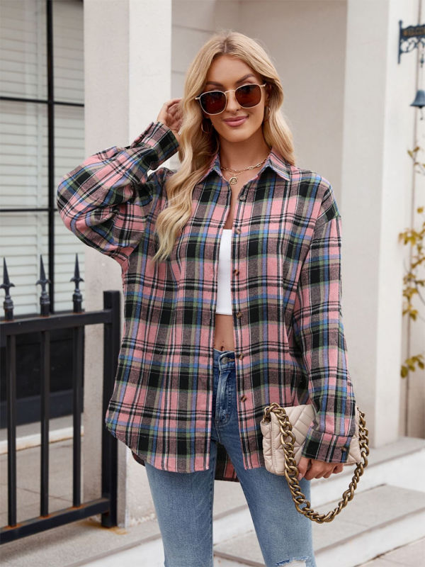 New casual fashion street loose plaid shirt