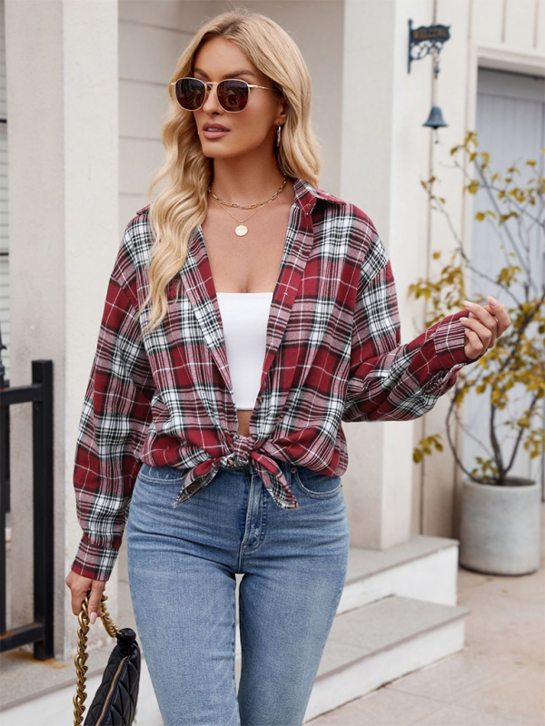 New casual fashion street loose plaid shirt