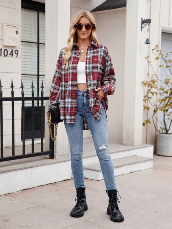 New casual fashion street loose plaid shirt