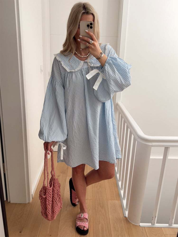 New style shirt doll collar long sleeve versatile lantern sleeve dress