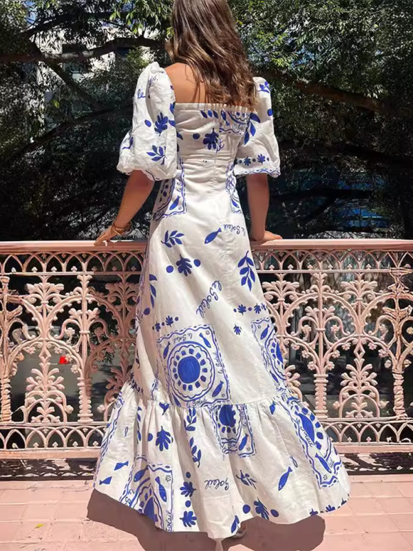 Lässiges, eng anliegendes Swing-Kleid mit One-Shoulder-Ausschnitt und Laternenärmeln