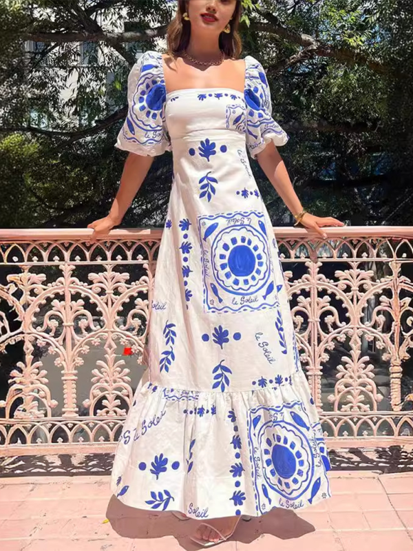 Lässiges, eng anliegendes Swing-Kleid mit One-Shoulder-Ausschnitt und Laternenärmeln