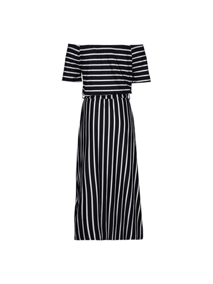 New one-shoulder striped short-sleeved dress