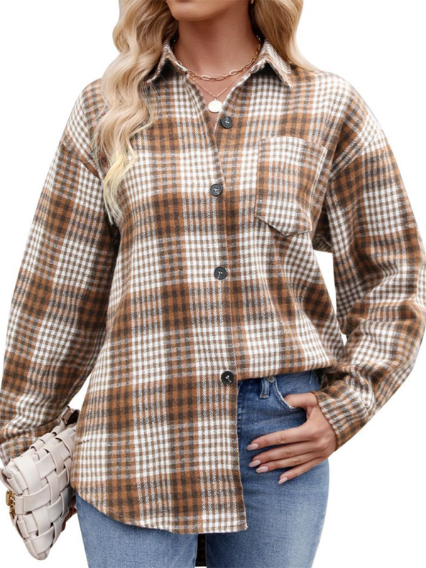 New Casual Fashion Houndstooth Button Flannel Tweed Shirt