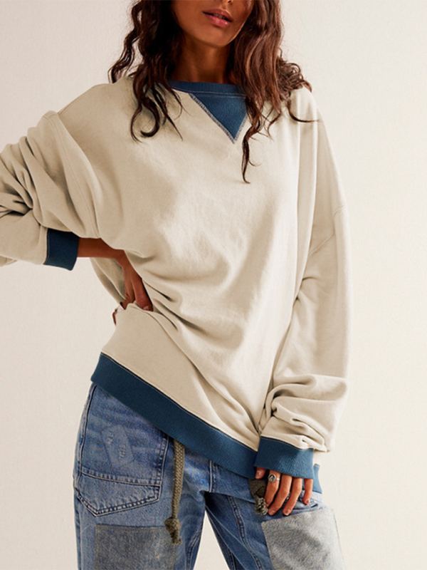 New autumn and winter solid color round neck fork loose sweatshirt sweatshirt