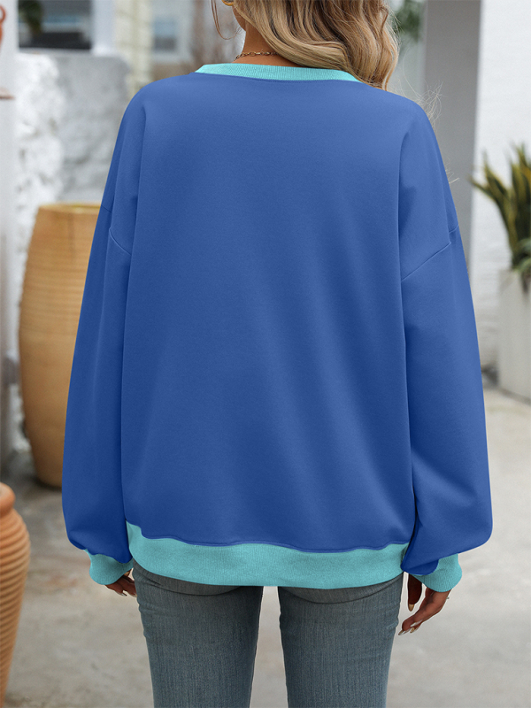 New autumn and winter solid color round neck fork loose sweatshirt sweatshirt