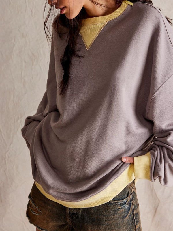 New autumn and winter solid color round neck fork loose sweatshirt sweatshirt