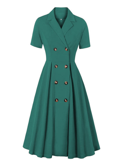 Ladies new solid color suit collar dress