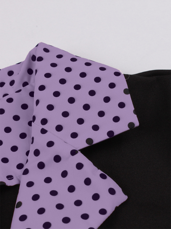 Damen neue Mode Polka Dot Revers Kurzarm Gürtel schlankes Kleid 