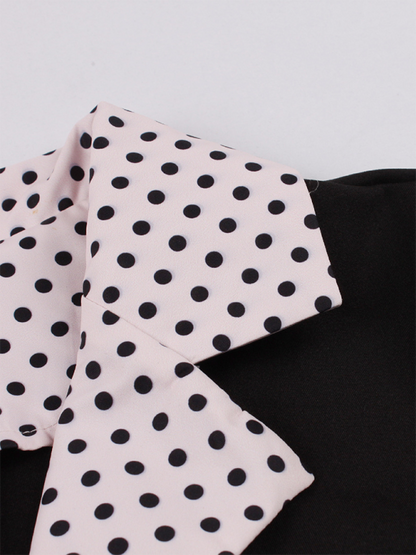 Damen neue Mode Polka Dot Revers Kurzarm Gürtel schlankes Kleid 