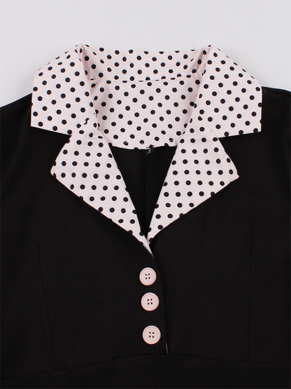 Ladies new fashion polka dot lapel short sleeve belt slim dress