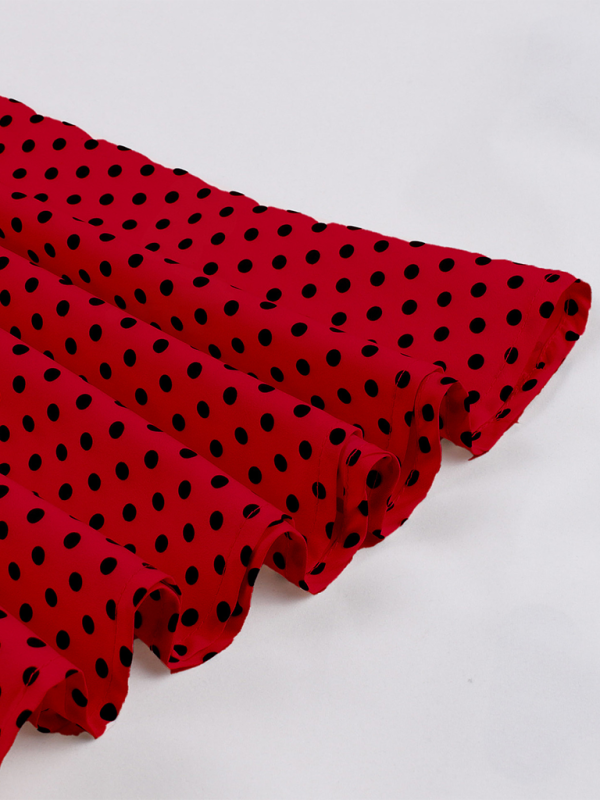 Damen neue Mode Polka Dot Revers Kurzarm Gürtel schlankes Kleid 