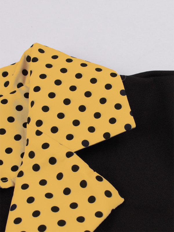 Damen neue Mode Polka Dot Revers Kurzarm Gürtel schlankes Kleid 