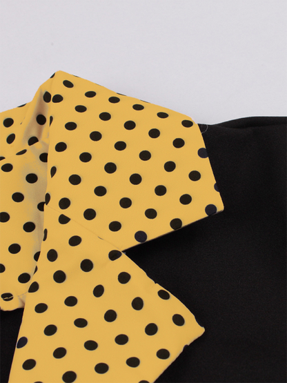 Damen neue Mode Polka Dot Revers Kurzarm Gürtel schlankes Kleid 