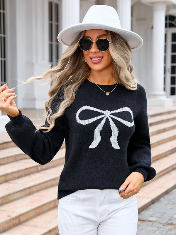 Ladies new sweater bow fashion knitted sweater