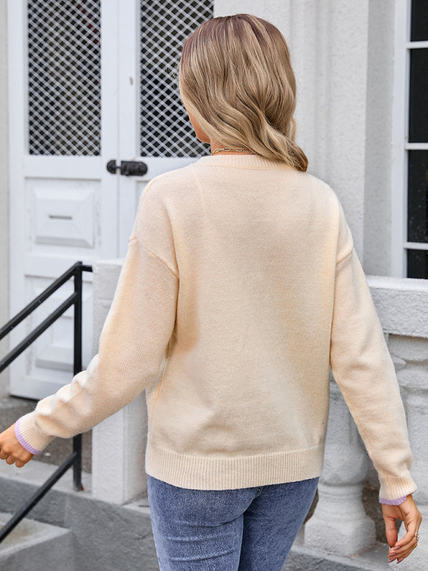 Modischer Strickpullover mit Rundhalsausschnitt und Regenbogenstreifen für Damen 