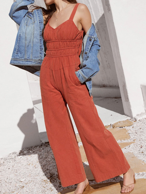 Neuer einfarbiger Jumpsuit im Resort-Stil 