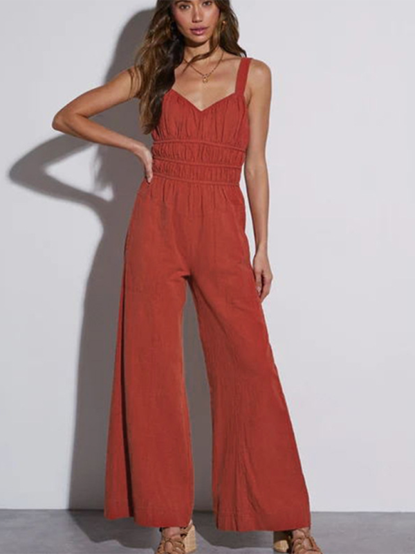 Neuer einfarbiger Jumpsuit im Resort-Stil 