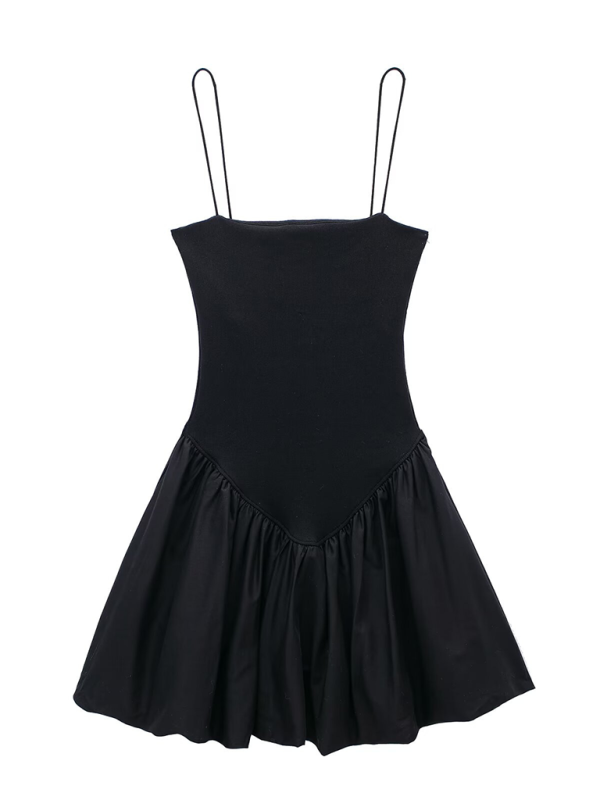 New casual sexy suspender splicing puffy dress