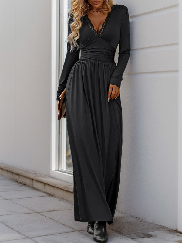 Solid color slit slim dress