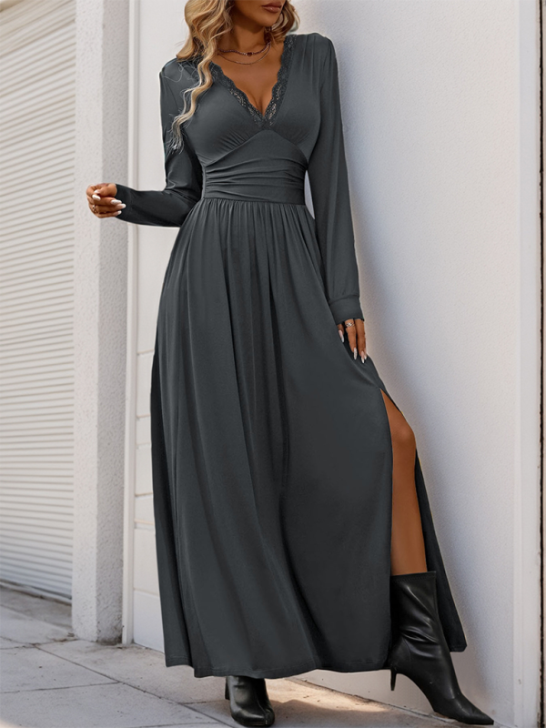 Solid color slit slim dress