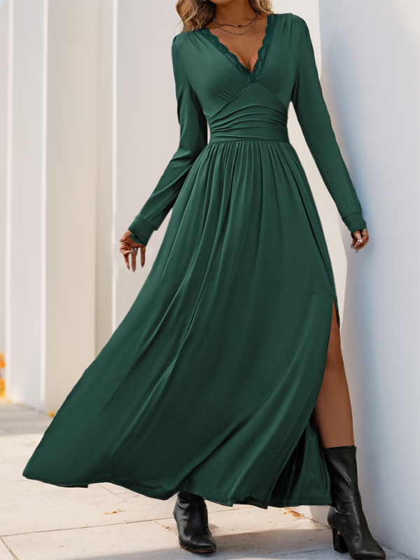 Solid color slit slim dress