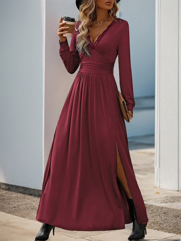 Solid color slit slim dress