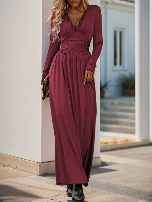 Solid color slit slim dress