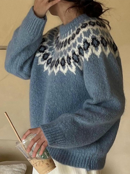 Neuer Pullover im Ethno-Stil für Damen, lässig, vielseitiger Strickpullover 