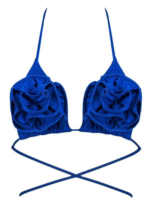 Sexy einfarbiger dreidimensionaler Bikini mit großen Blumen für Damen 