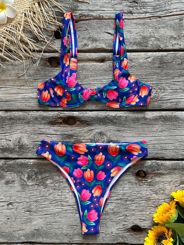 Neues sexy bedrucktes Strand-Bikini-Set mit niedriger Taille für Damen 