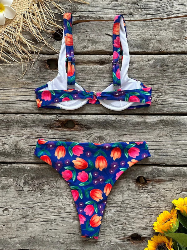 Neues sexy bedrucktes Strand-Bikini-Set mit niedriger Taille für Damen 