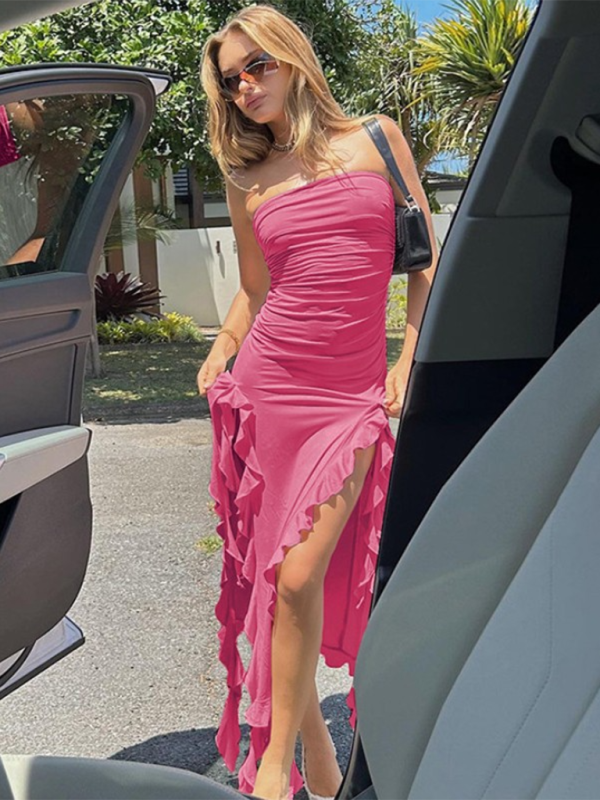 Damen neue mode sexy persönlichkeit wrap brust unregelmäßigen kleid 