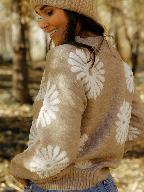 Lässiger Pullover mit Blumenmuster im neuen Stil 