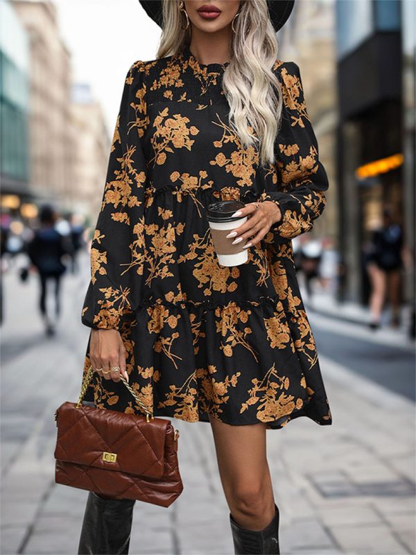 Neues elegantes Pendlerkleid für Damen mit Retro-Print