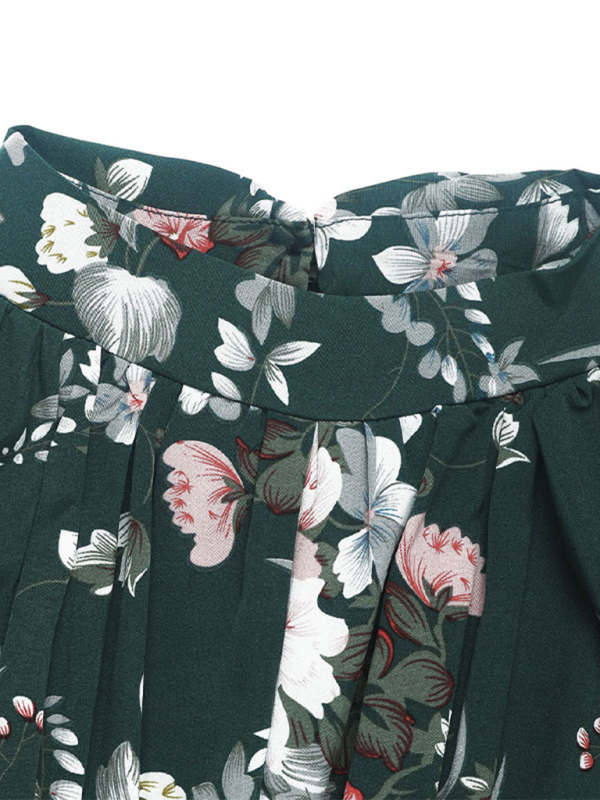 Neues, elegantes Kleid mit Retro-Print und hoher Taille und langen Ärmeln