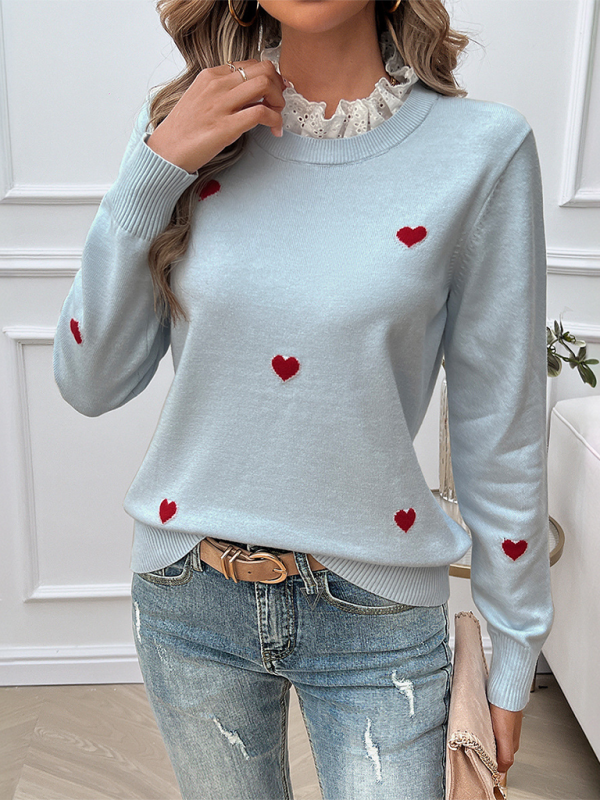 Damen Temperament Lässiger Pullover mit langen Ärmeln und Stickereien 