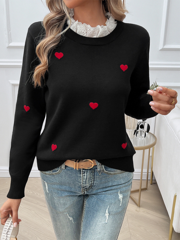 Damen Temperament Lässiger Pullover mit langen Ärmeln und Stickereien 