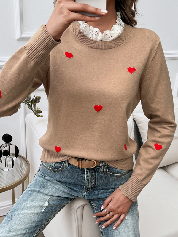 Damen Temperament Lässiger Pullover mit langen Ärmeln und Stickereien 