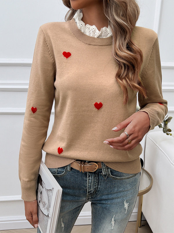 Damen Temperament Lässiger Pullover mit langen Ärmeln und Stickereien 