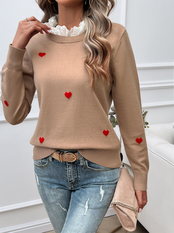 Damen Temperament Lässiger Pullover mit langen Ärmeln und Stickereien 