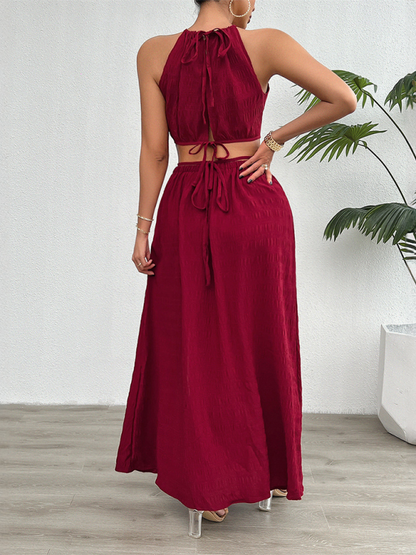 Strapless solid color top and skirt set