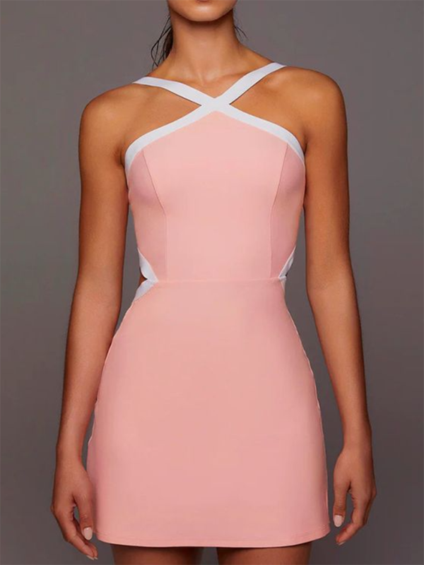 Damen neue Farbe Kontrast einfache Anti-Exposition bequeme Yoga-Kleidung Tennis freiliegende Gürtel Kleid