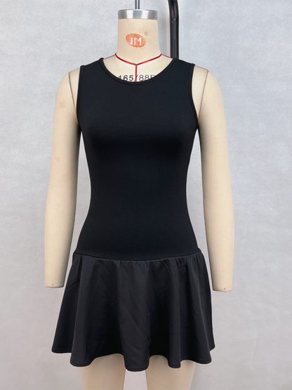 Ladies new solid color sleeveless stitching dress