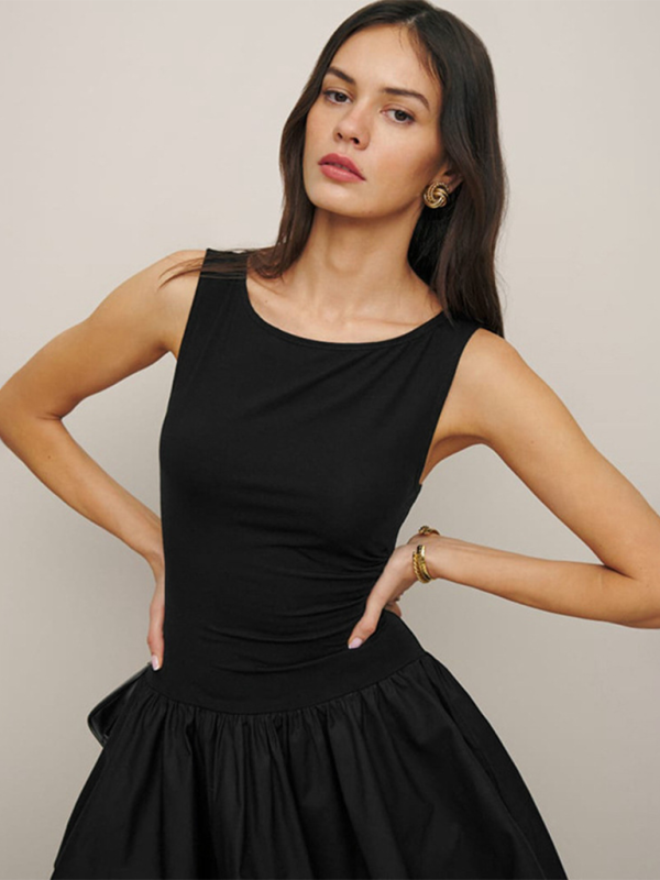 Neues, einfarbiges, ärmelloses Kleid für Damen 