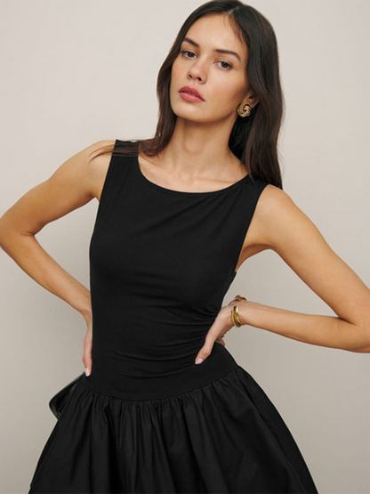 Neues, einfarbiges, ärmelloses Kleid für Damen 