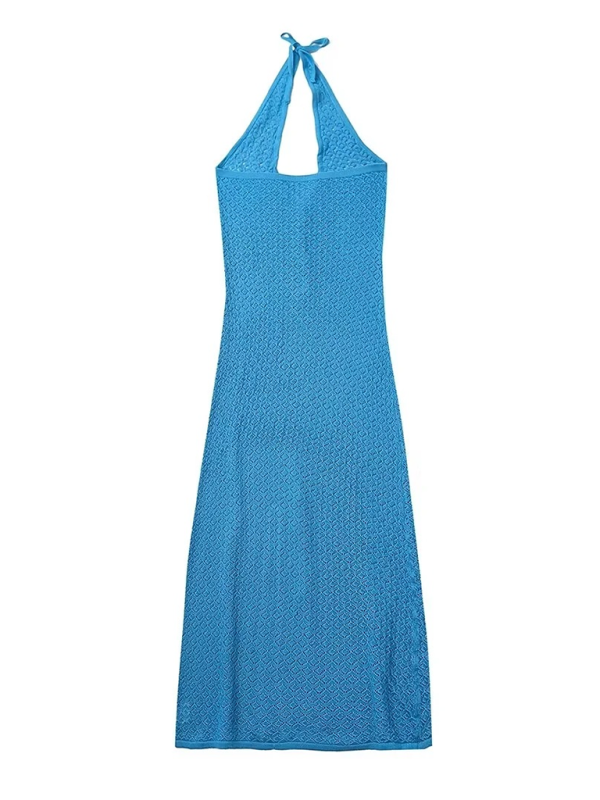 Damen Neckholder V-Ausschnitt Strickkleid 